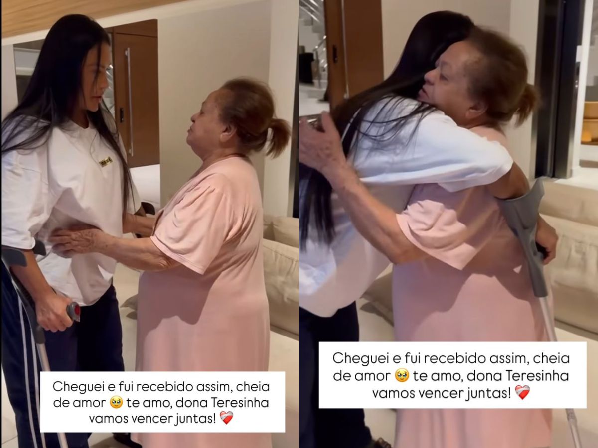 Gracyanne Barbosa é recebida com carinho pela mãe de Belo após alta hospitalar