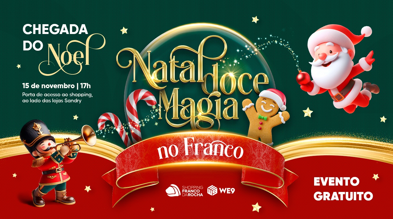 Papai Noel chega no dia 15 no Shopping Franco da Rocha com festa e diversão às famílias